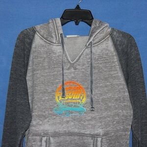 Zen by J. America Surfing Car Graphic Hoodie - Women's Size L - Gray Raglan